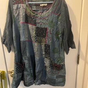 Chic Patchwork Tunic with Blue and Green Accents